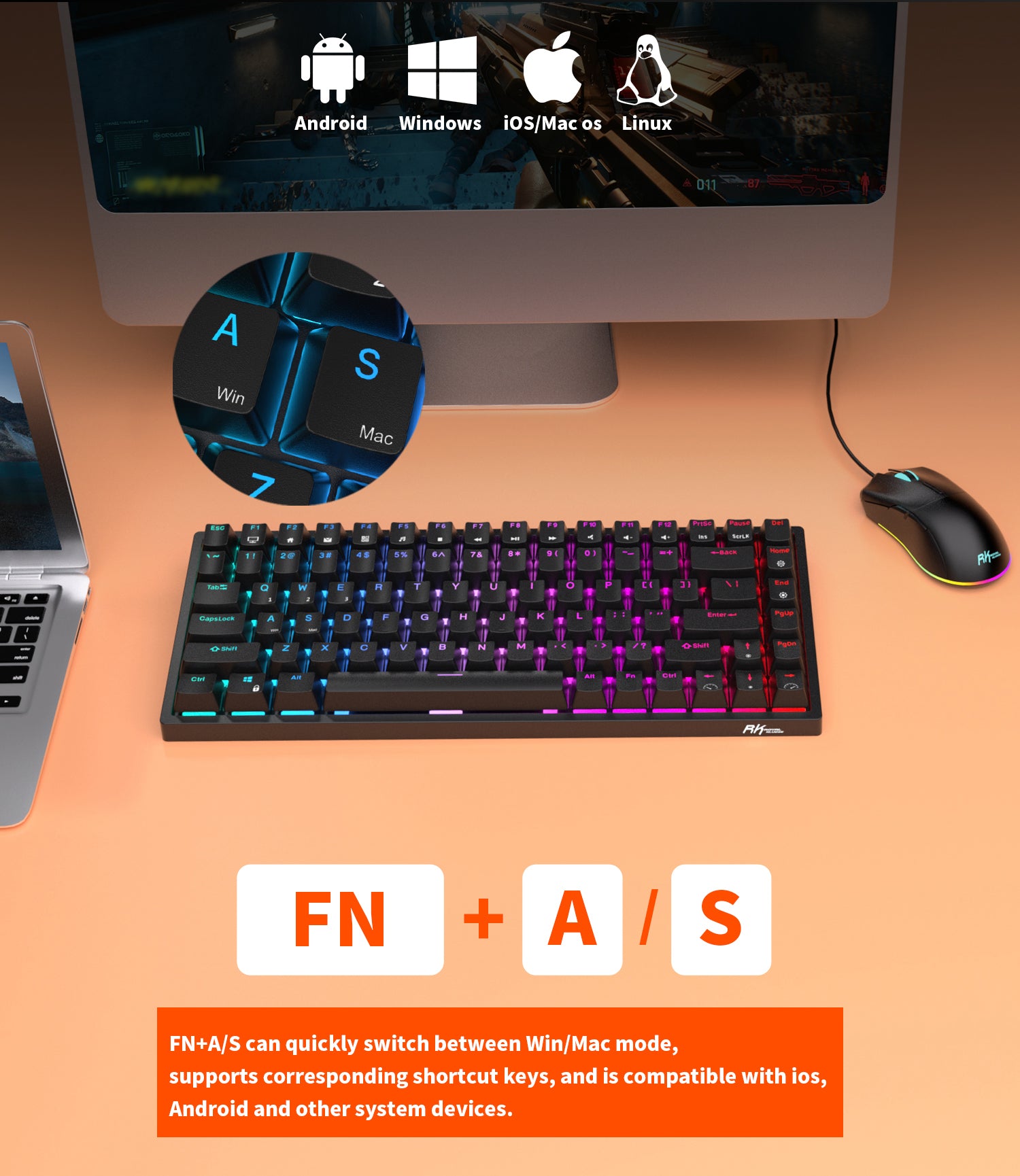 ROYAL KLUDGE RK84 Wireless Hot Swap Black 65% Mechanical Keyboard, Blue Switch 7