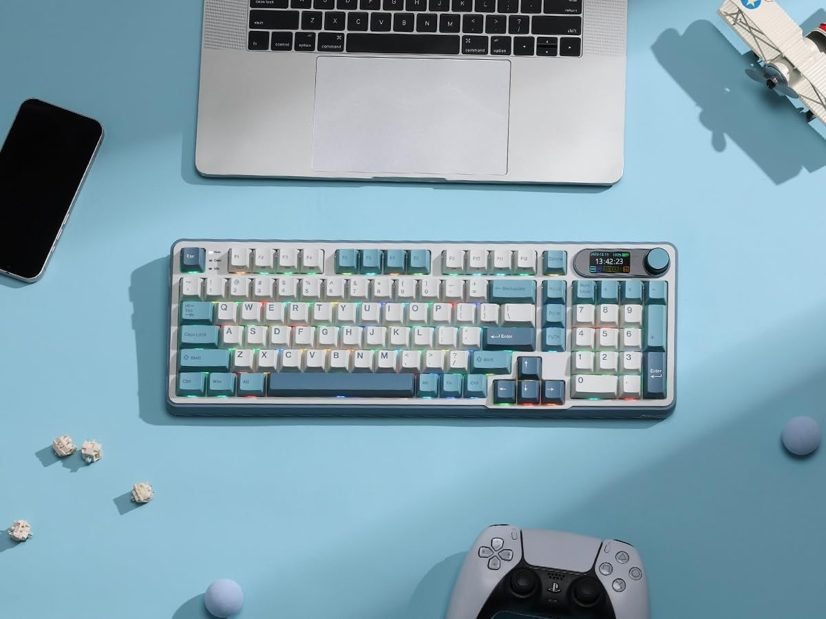 RK ROYAL KLUDGE S98 Mechanical Keyboard w/Smart Display & Knob, Top Mount 96% Wireless Mechanical Keyboard BT/2.4G/USB-C, Hot Swappable, Pale Green Switch 98 Keys 5