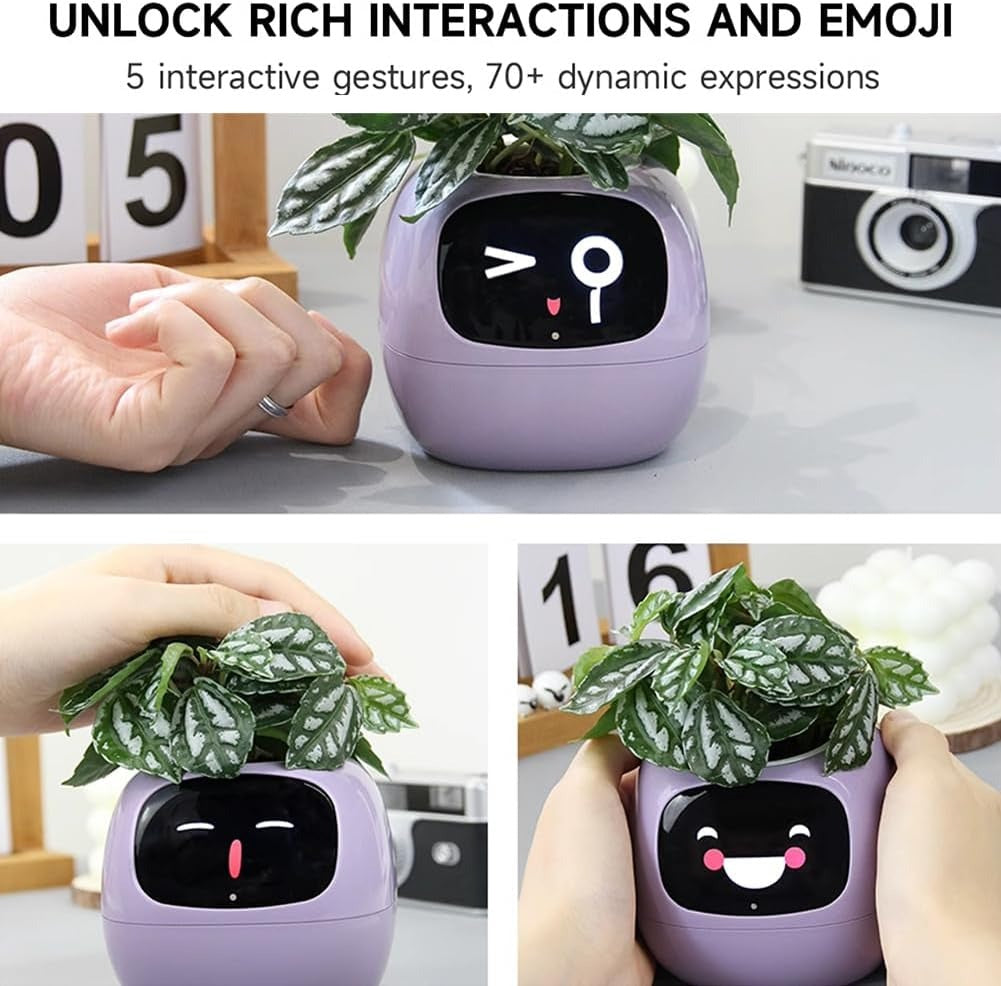 Intelligent Flower Pot, Electronic Bud, Maintenance Plant Assistant, Fun Interactive Flower Pot, Indoor Green Planting Monitoring, LCD Screen Display, Cell Phone APP Connection (White) 4