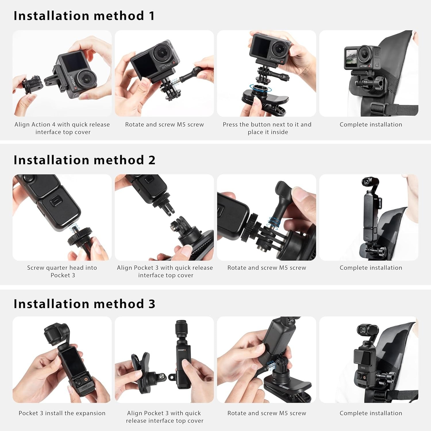 STARTRC OSMO Pocket 3 360° Rotation Backpack Clip Mount Shoulder Strap Accessories for DJI Pocket 3/OSMO Pockt/Action Cameras, Black 6