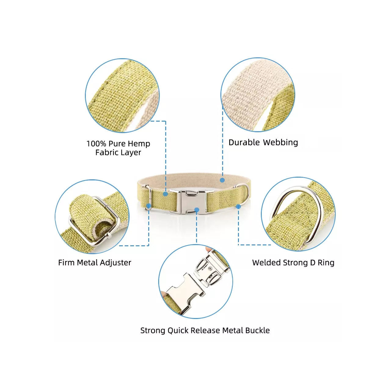 Natural Hemp & Cotton Dog Collar (Grass Green) 3