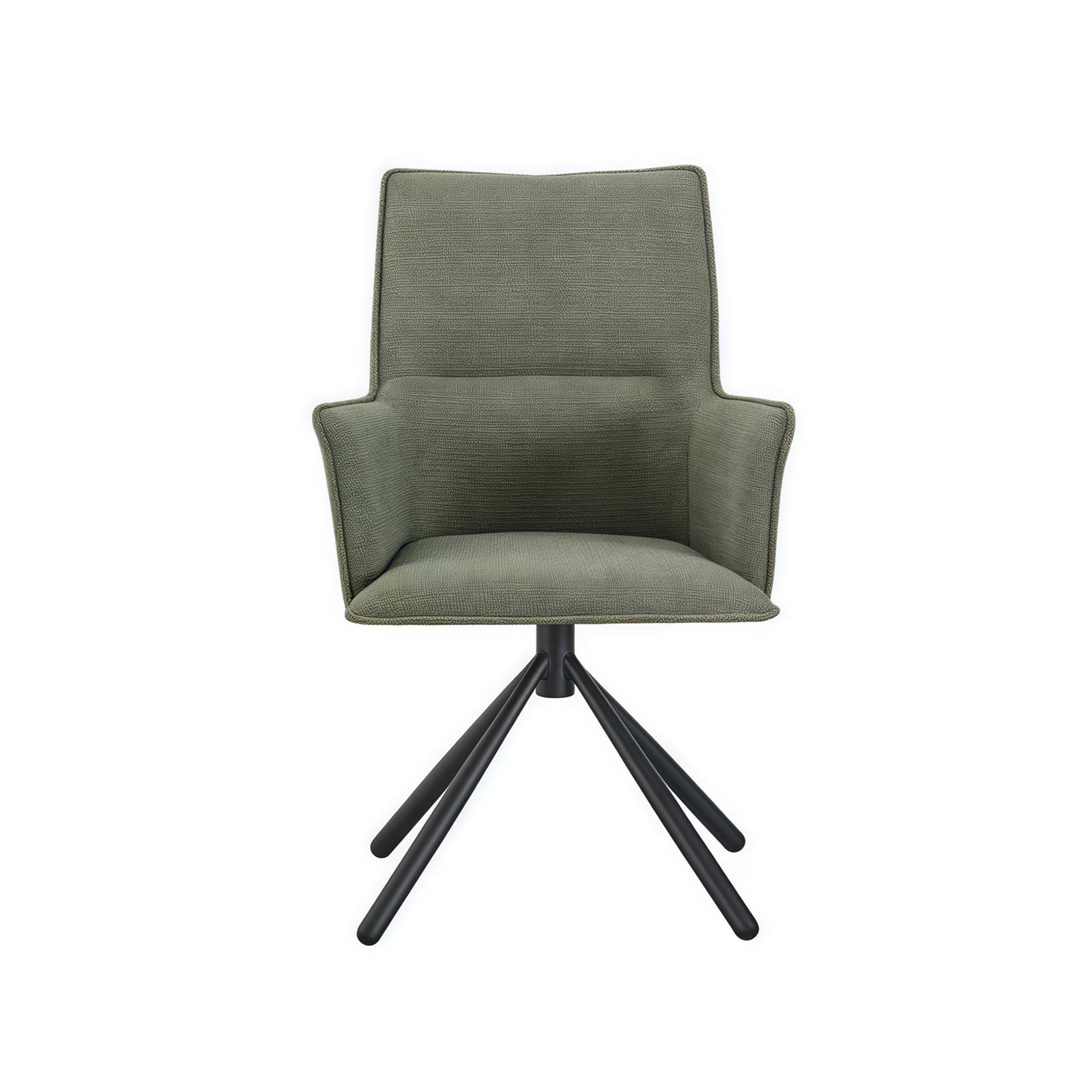Dining Chair Green Linen Fabric Upholstered Seat Powder Coated Iron Legs 3