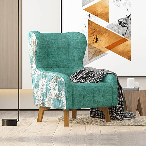 Armchair High back Lounge Accent Chair Designer Printed Fabric with Wooden Leg 3