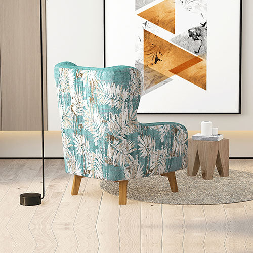 Armchair High back Lounge Accent Chair Designer Printed Fabric with Wooden Leg 5