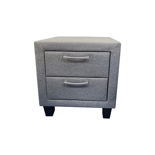 4 Pieces Storage Bedroom Suite Upholstery Fabric in Light Grey with Base Drawers Queen Size Oak Colour Bed, Bedside Table & Tallboy 5