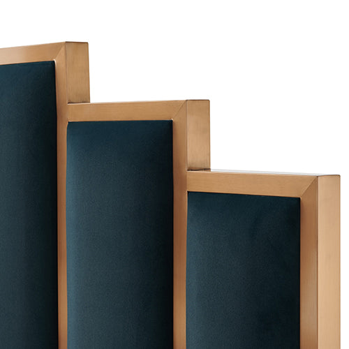 Austin Bed Frame Polyester Turquoise Fabric Padded Upholstery High Quality Slats Polished Stainless Steel Feet 5