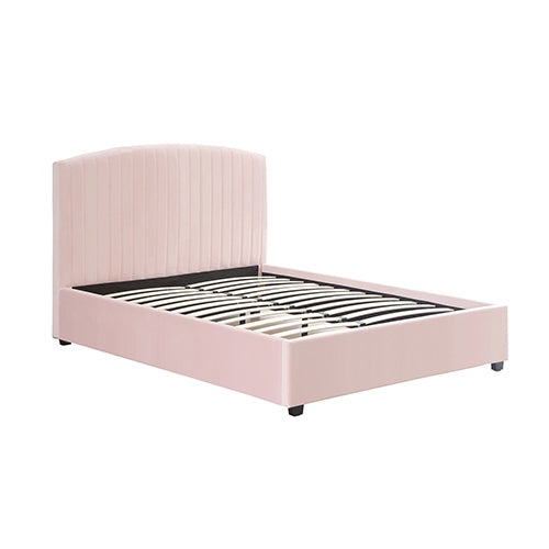 Camelia King Single Size Bed Frame Pink Velvet Upholstery High Headboard Quality Slats Metal Structure 3