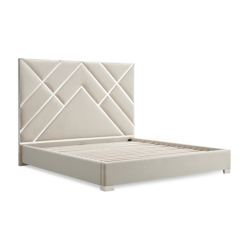 Matrix Bed Frame Fabric Padded Upholstery High Quality Slats Polished Stainless Steel Feet 4