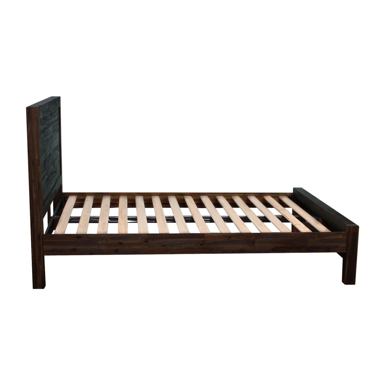 Bed Frame Double Size in Solid Wood Veneered Acacia Bedroom Timber Slat in Chocolate 4