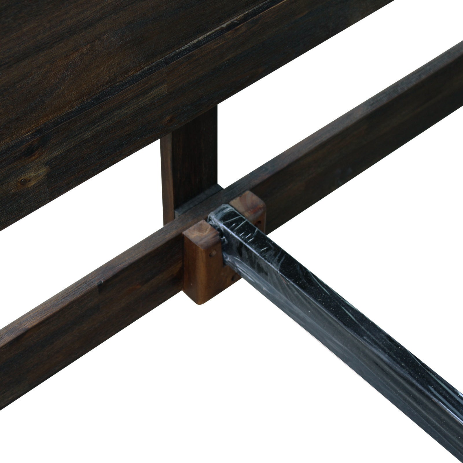 Bed Frame Double Size in Solid Wood Veneered Acacia Bedroom Timber Slat in Chocolate 8