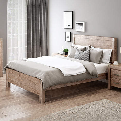 Bed Frame Queen Size in Solid Wood Veneered Acacia Bedroom Timber Slat in Oak 8