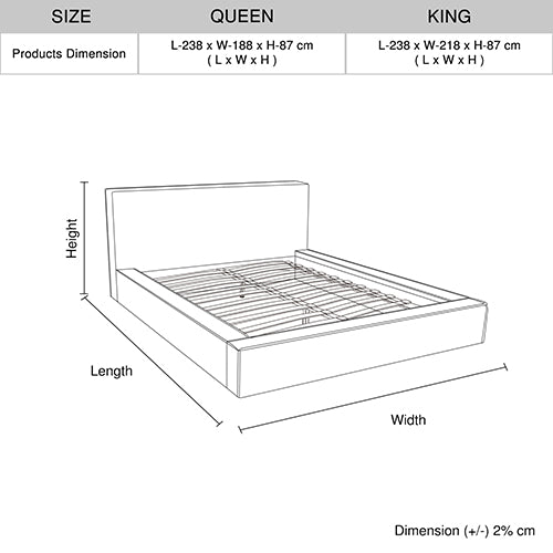 Ralph King Bed Frame Fabric Upholstery in KD slat 6