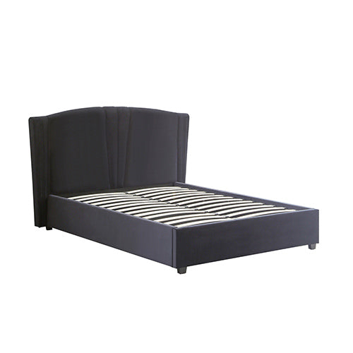 Roman Bed Frame Double Size Black Velvet Fabric with Gas Lift plywood metal structure 4