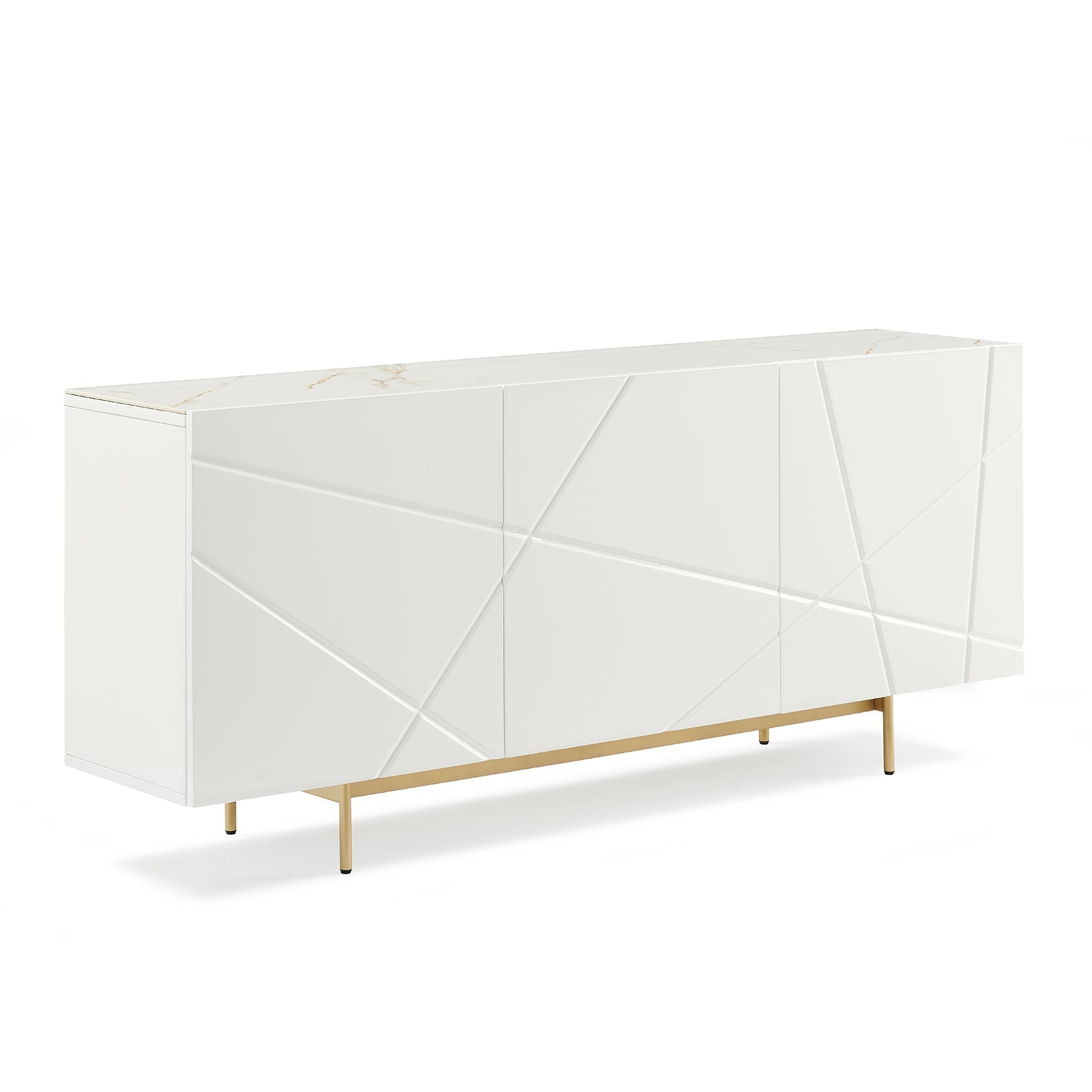 Buffet Sideboard Colour Ceramic Top MDF in Glossy White Gold Colour