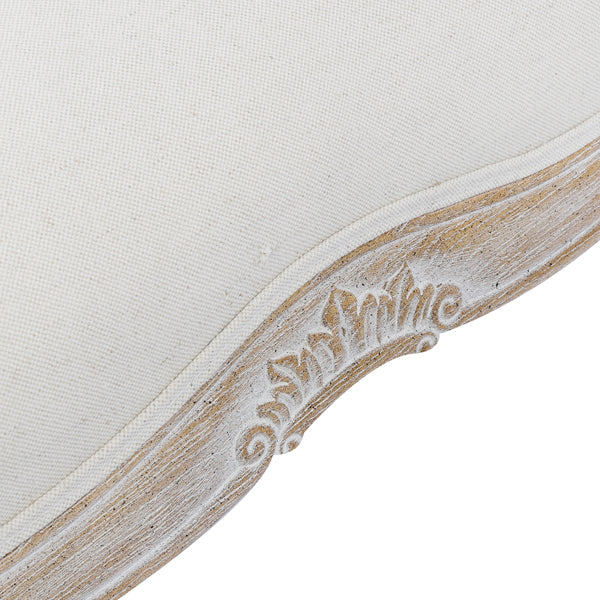 Oak Wood Linen Fabric Beige White Washed Finish Bench Chair 6