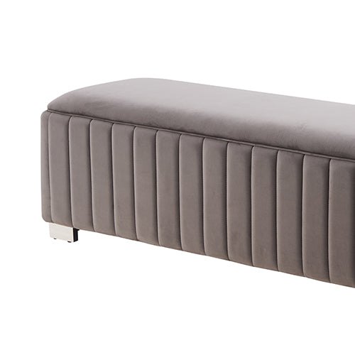 Mercer Bench Chair Fabric Padded Upholstered Seat Polished Stainless Steel Feet 3