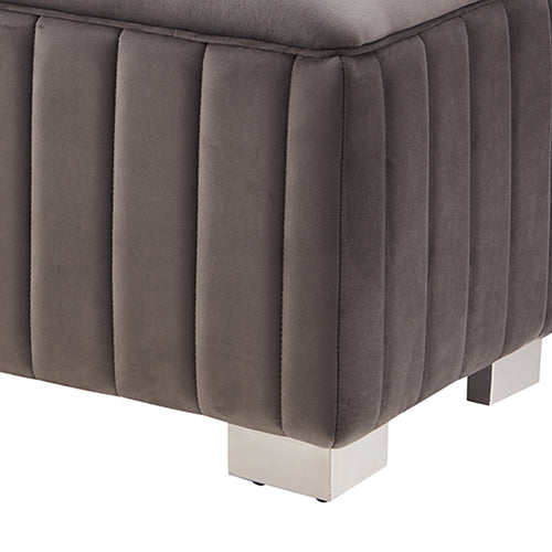 Mercer Bench Chair Fabric Padded Upholstered Seat Polished Stainless Steel Feet 4