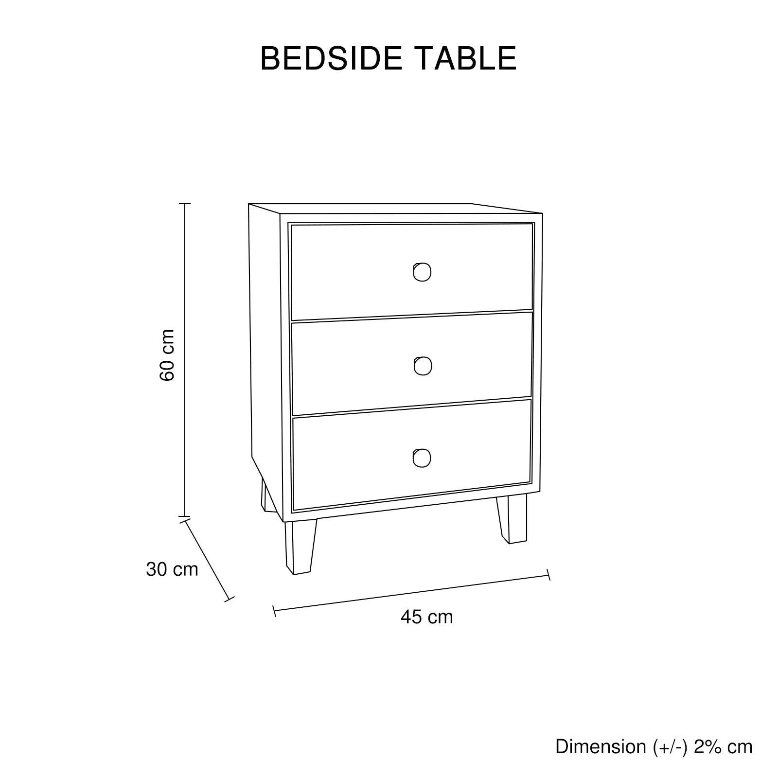Bedside Table MDF 3 Drawers Side Table Night Stand Storage in Brown Colour 4