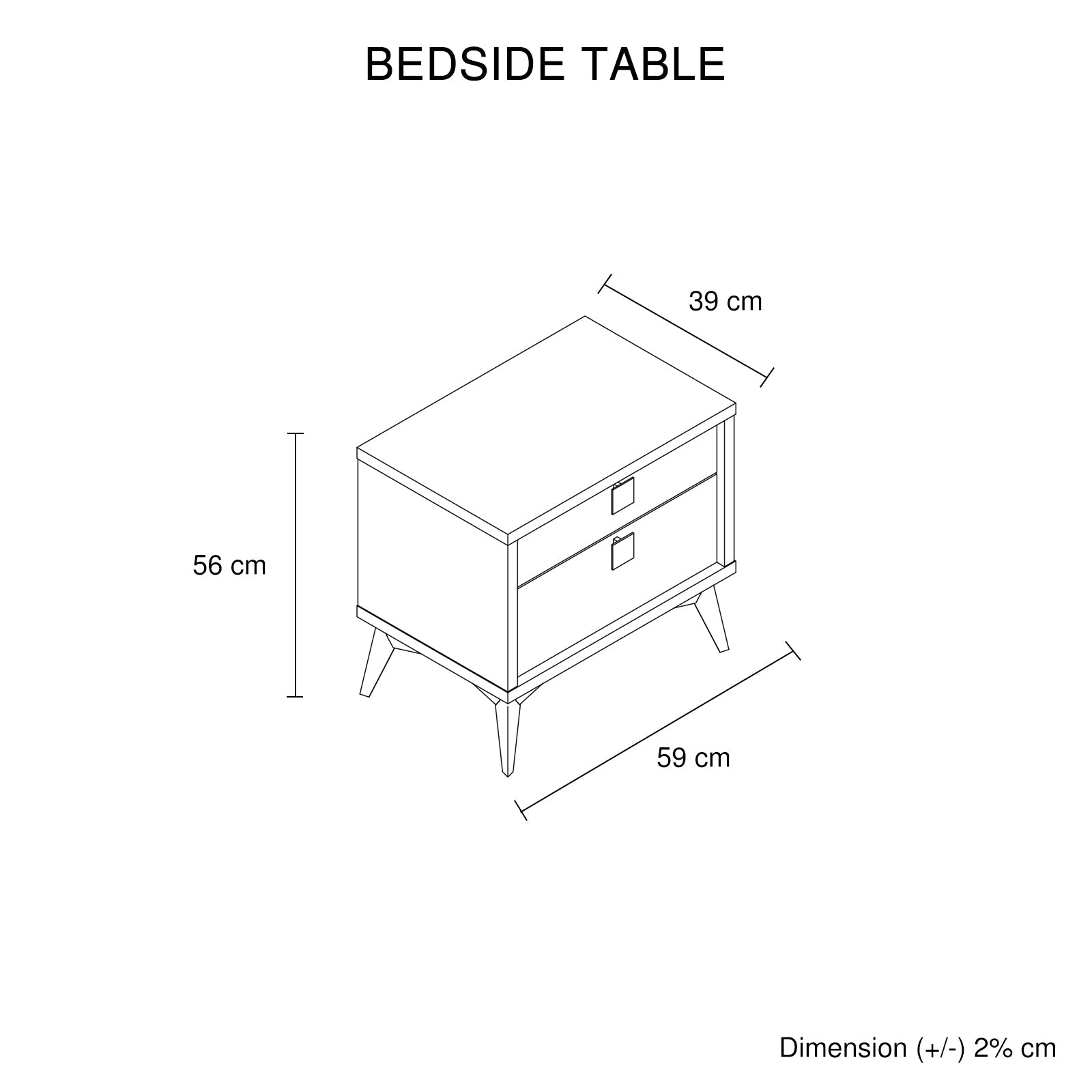 Bedside Table with 2 Storage Drawers MDF Combination of Champagne and Black Colour Nightstand 6