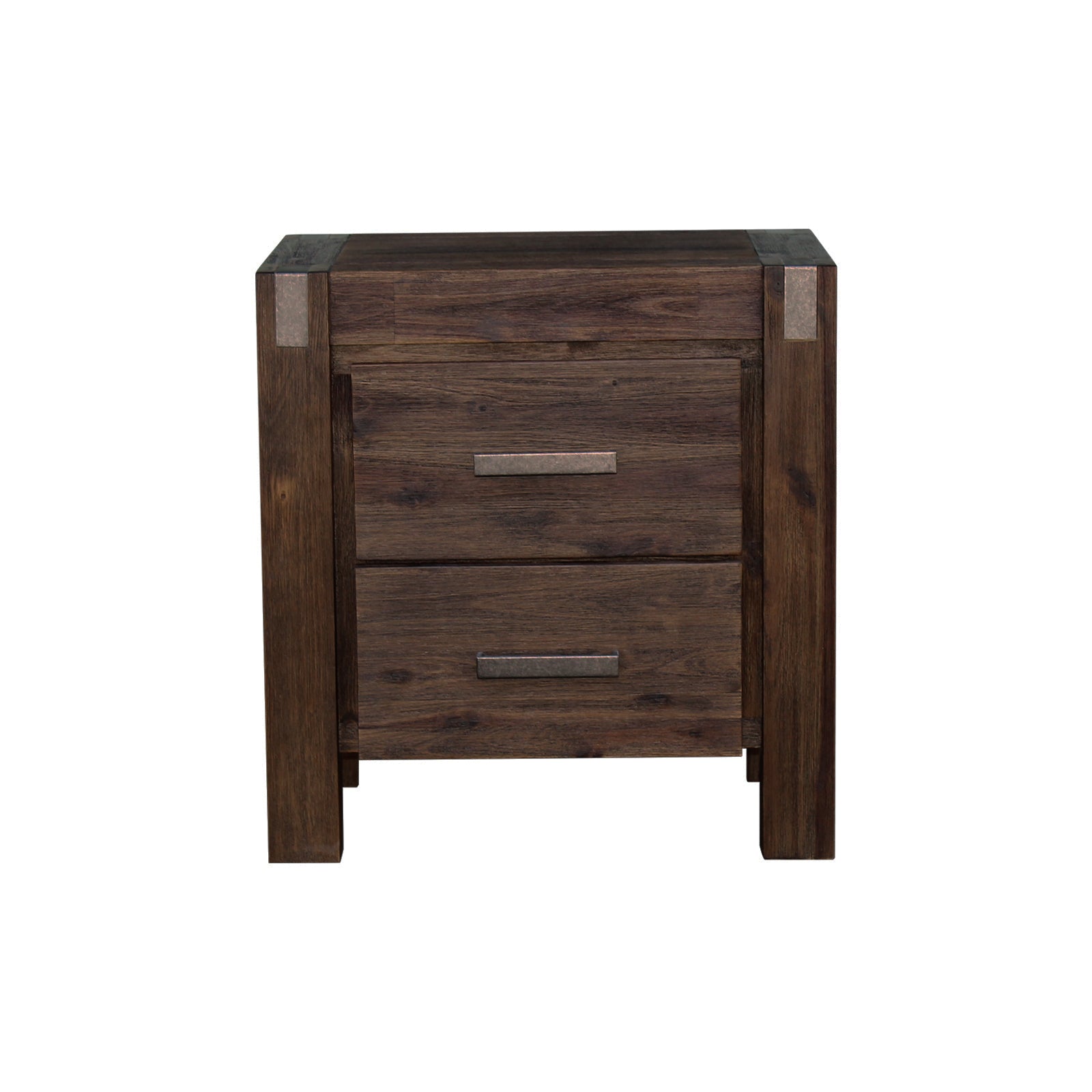 Bedside Table 2 drawers Night Stand Solid Wood Acacia Storage in Chocolate Colour 3