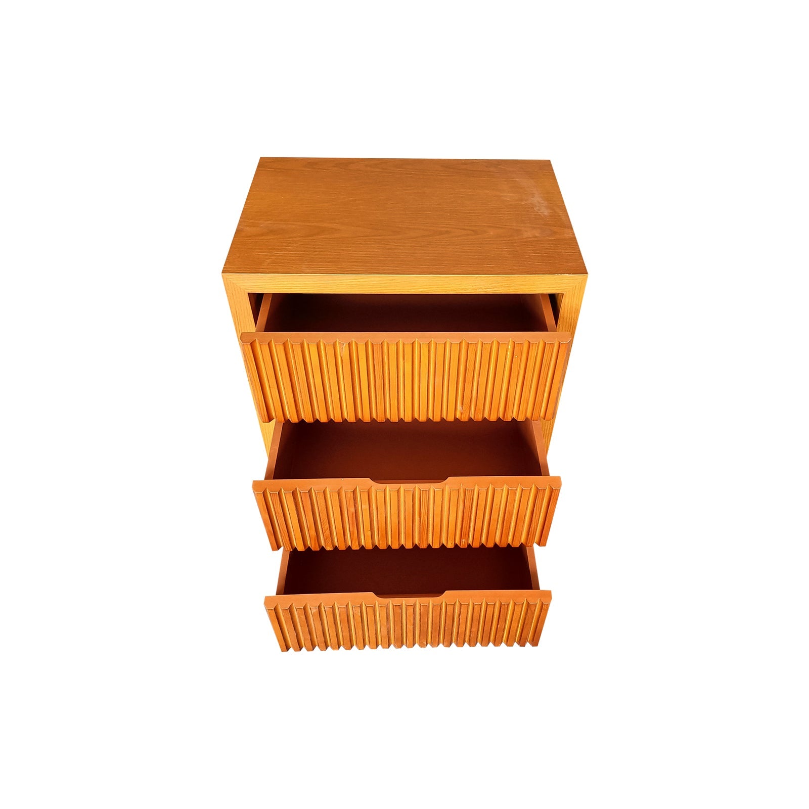 Bedside Table MDF Brown Colour Waveform Design Three Drawers 3