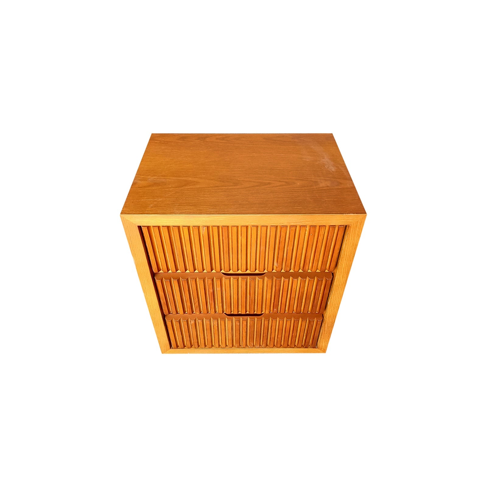 Bedside Table MDF Brown Colour Waveform Design Three Drawers 4