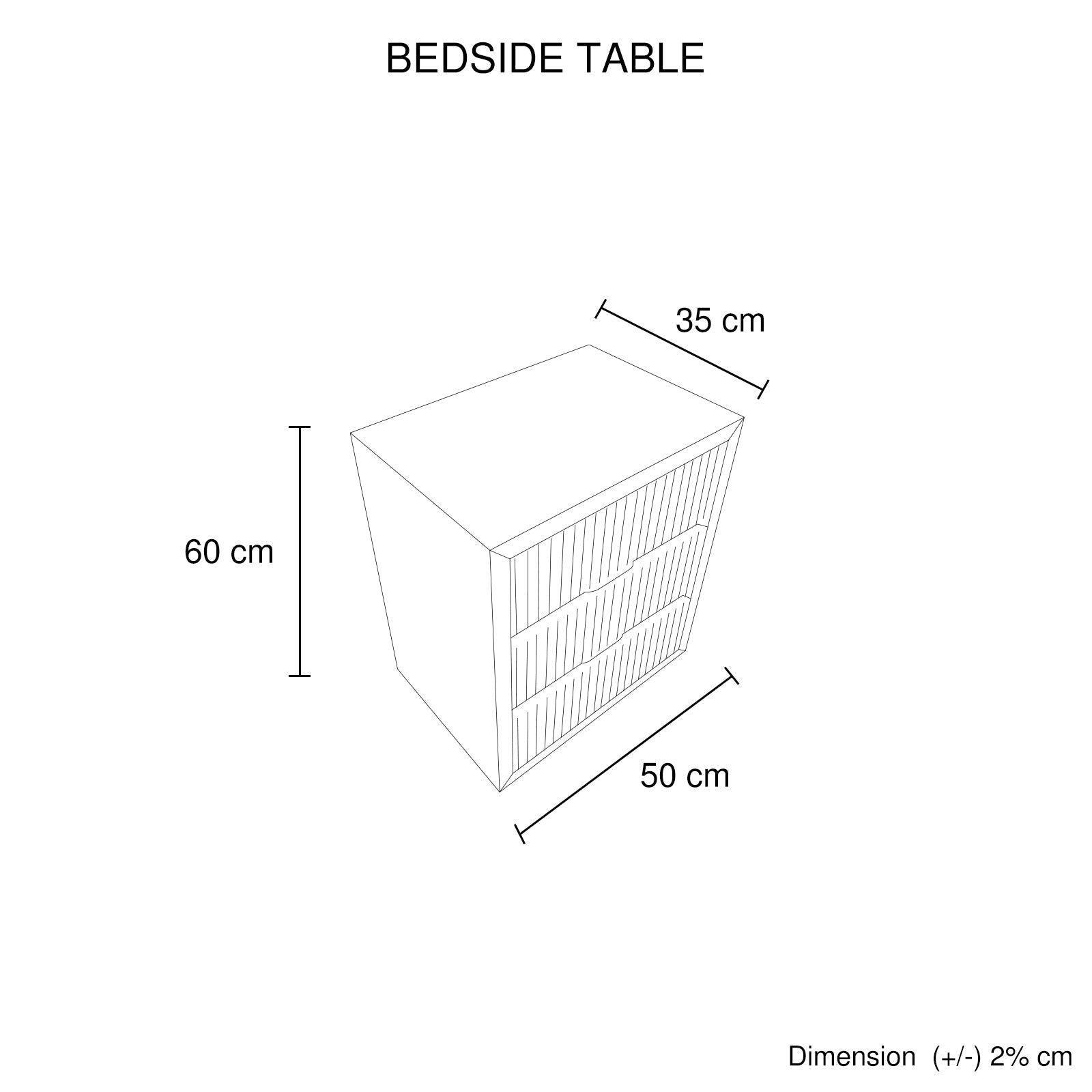 Bedside Table MDF Brown Colour Waveform Design Three Drawers 6