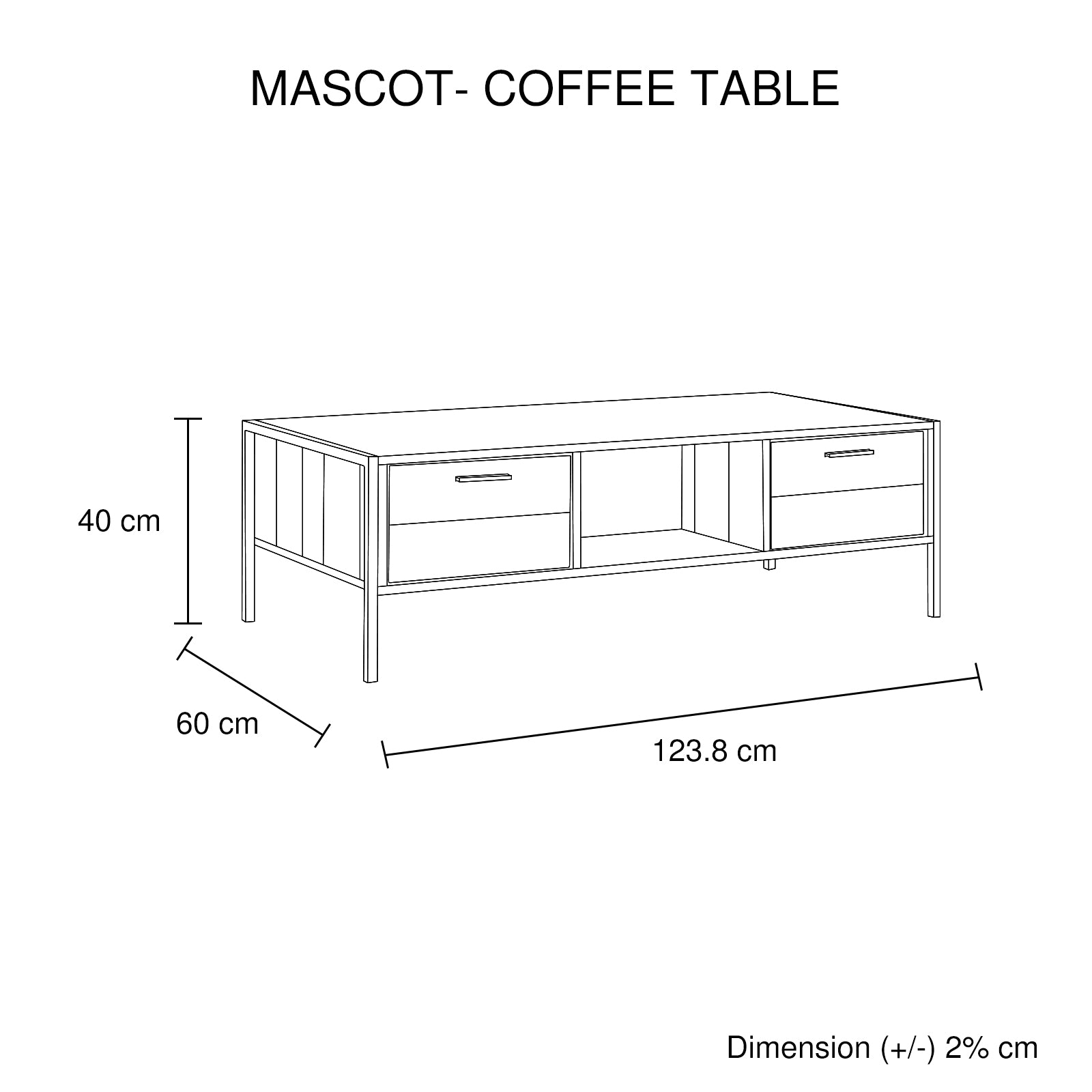 Coffee Table 2 Drawers Particle Board Storage in Oak Colour 7
