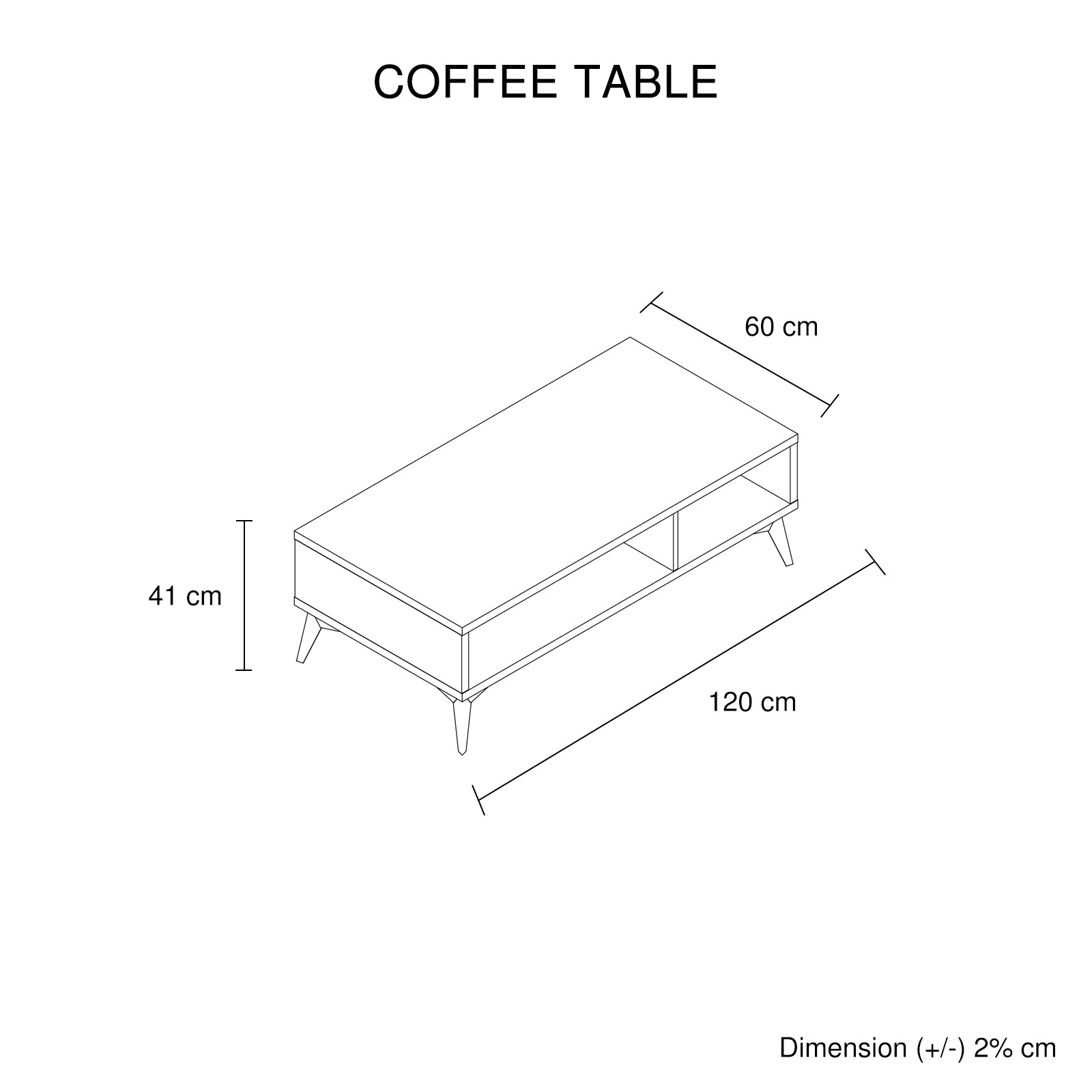 Coffee Table 2 Open Storage Cabinet MDF in Champagne Colour 7