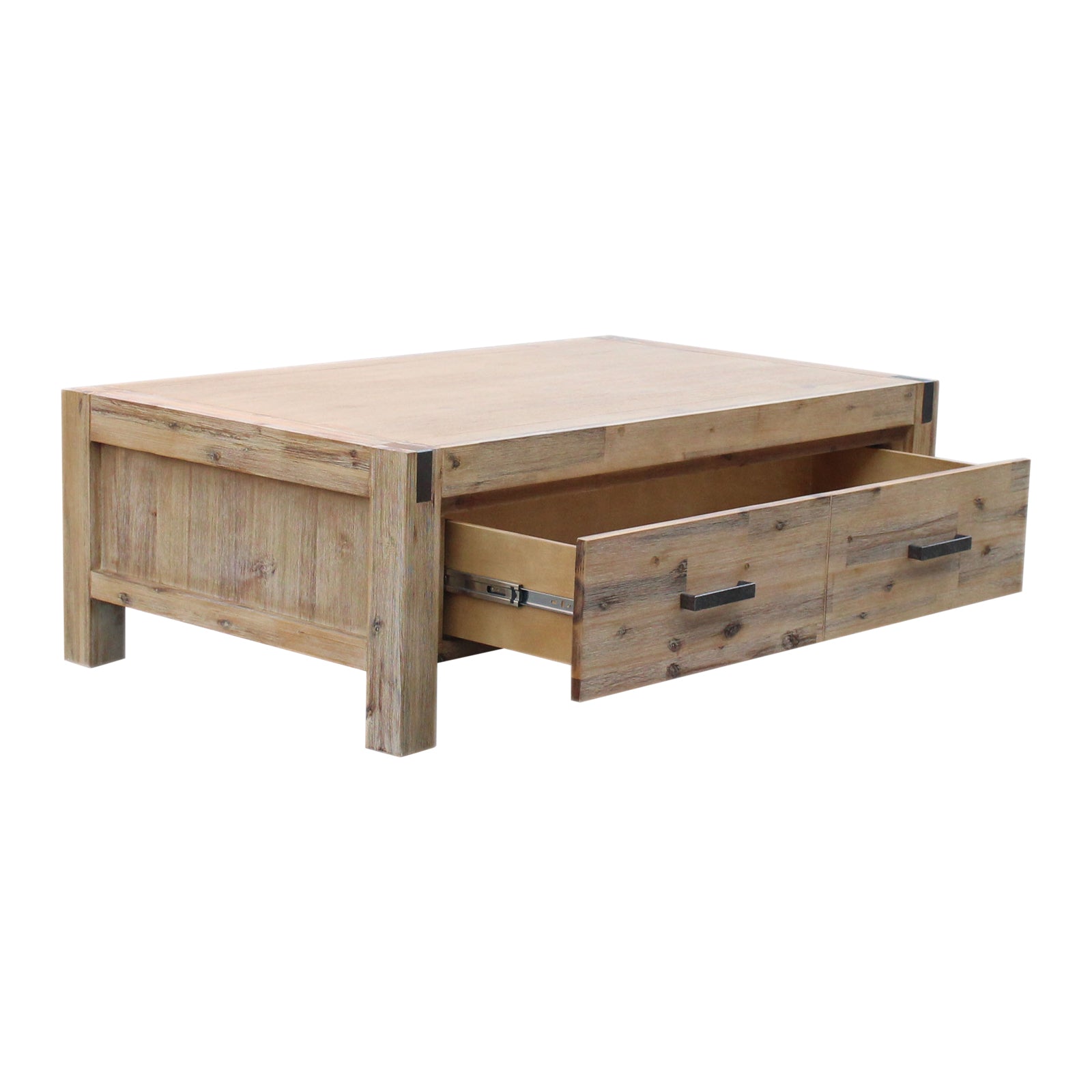Coffee Table Solid Acacia Wood & Veneer 1 Drawers Storage Oak Colour 3