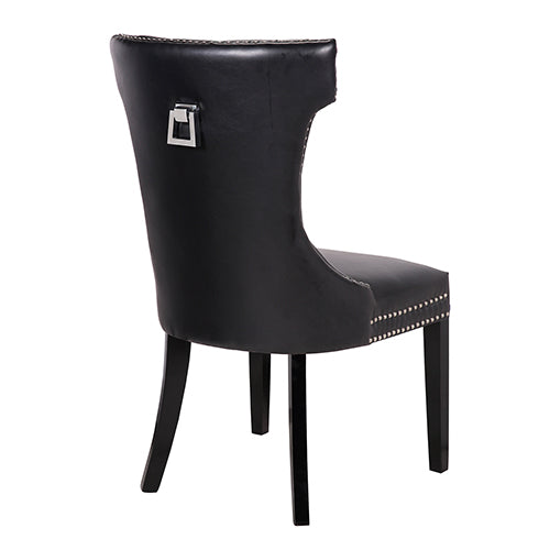 Century 2X Dining Chair Black Pu Wooden Legs 3