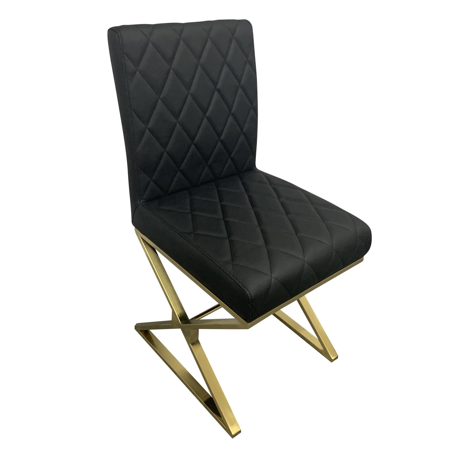 2X Dining Chair Stainless Gold Frame & Seat Black PU Leather 3