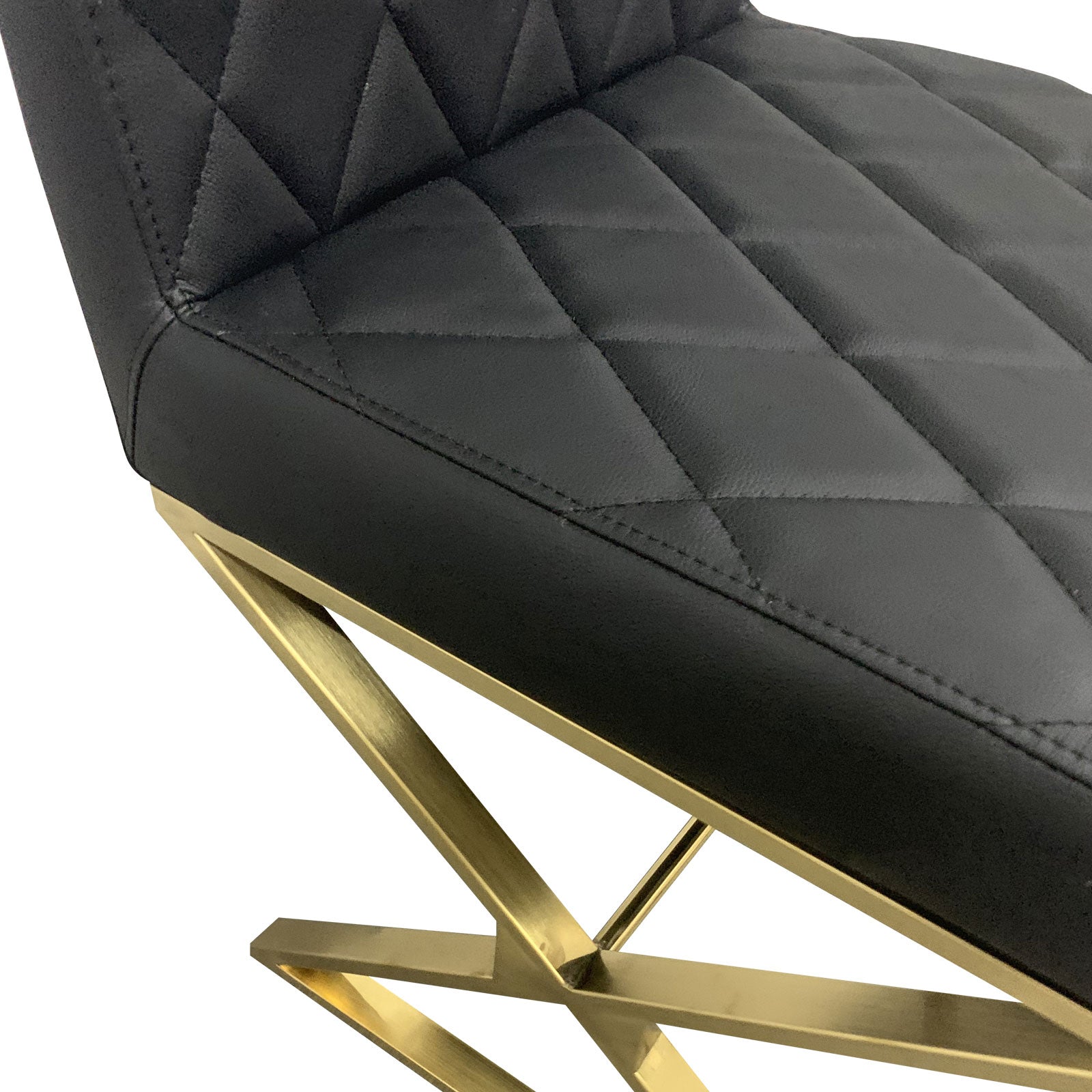 2X Dining Chair Stainless Gold Frame & Seat Black PU Leather 5