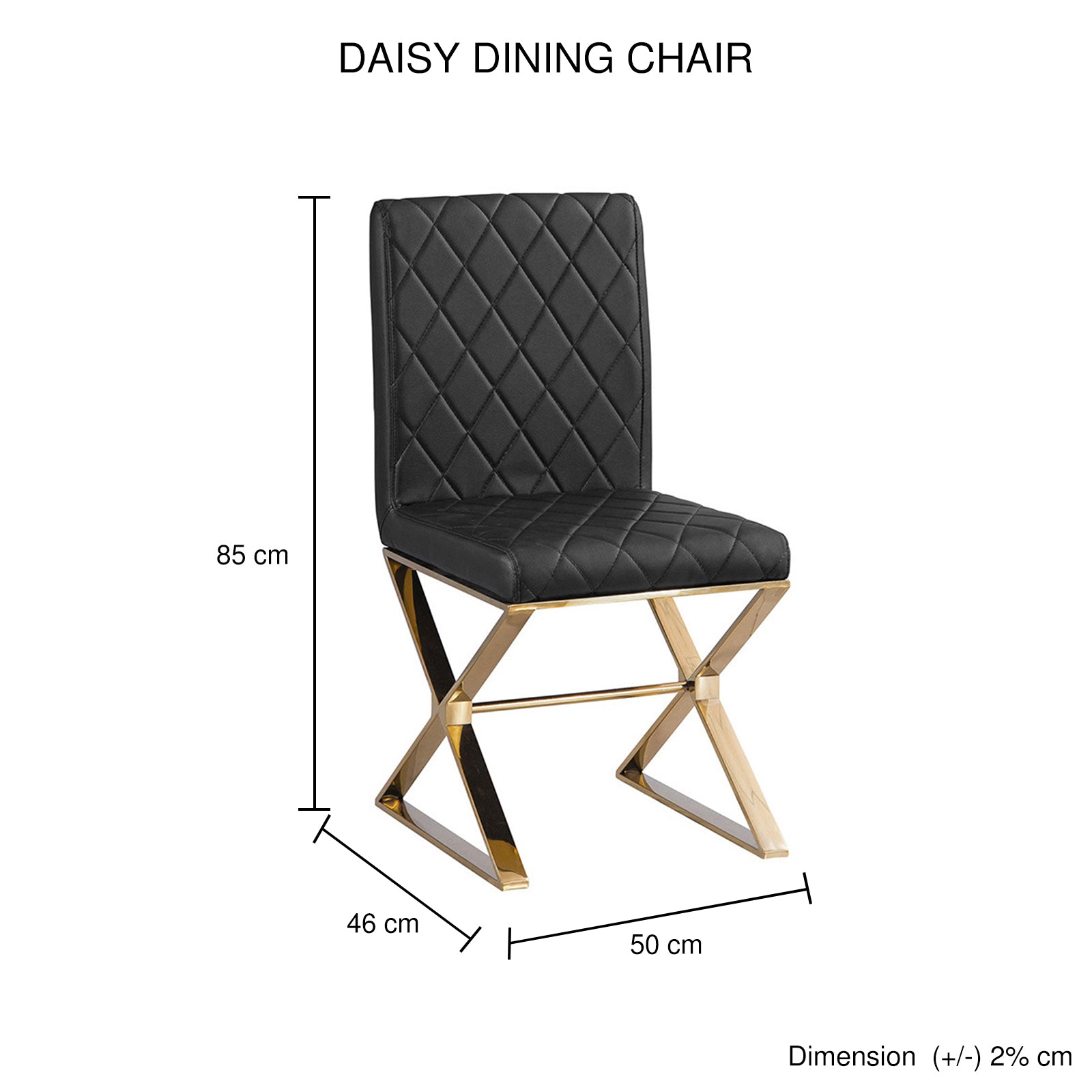 2X Dining Chair Stainless Gold Frame & Seat Black PU Leather 7