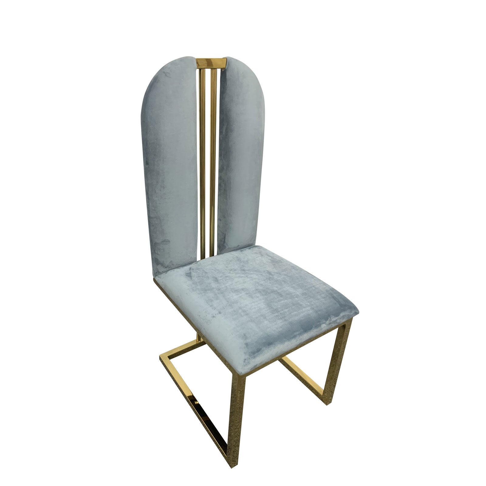 2X Dining Chair Stainless Gold Frame & Seat Blue Fabric 3