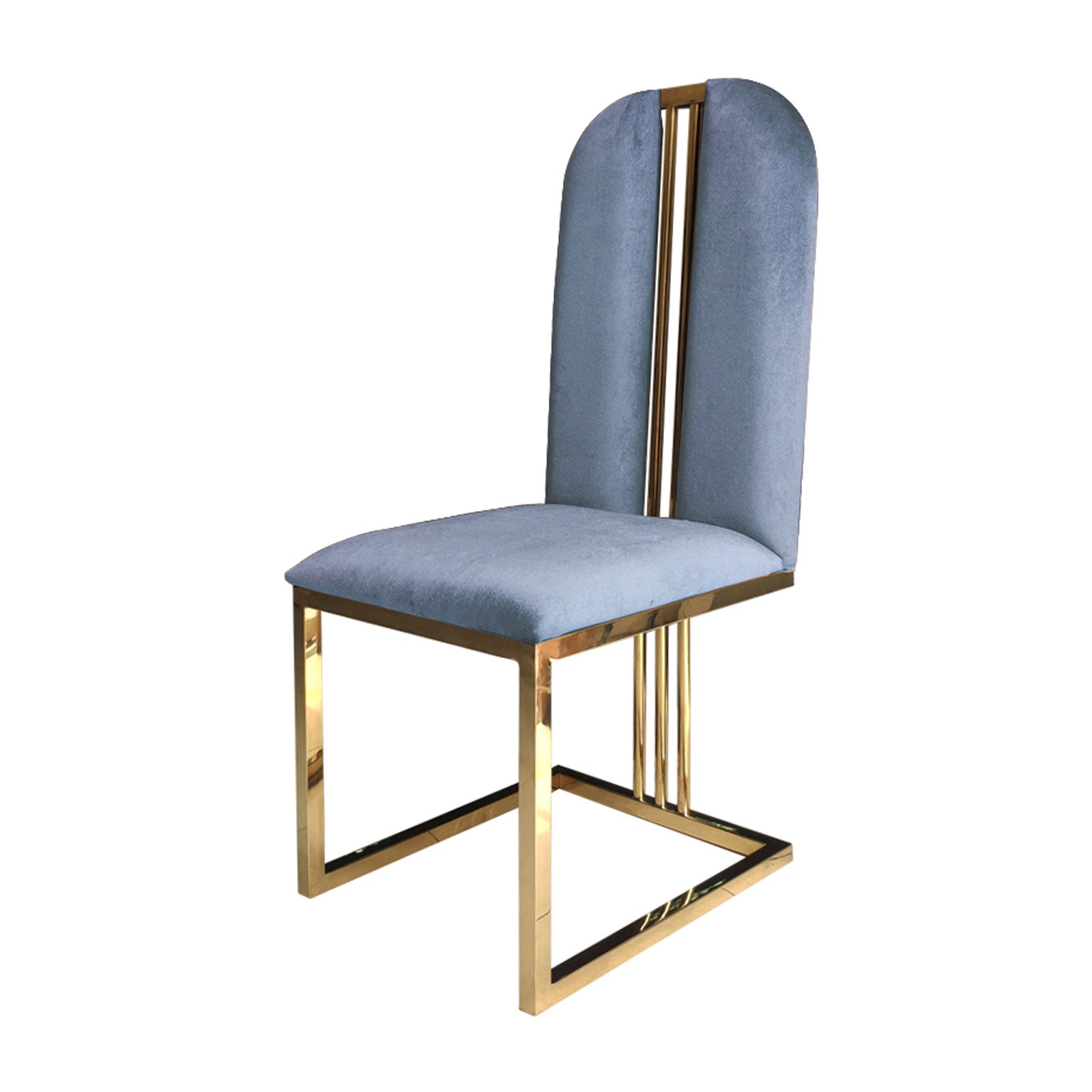 2X Dining Chair Stainless Gold Frame & Seat Blue Fabric 4