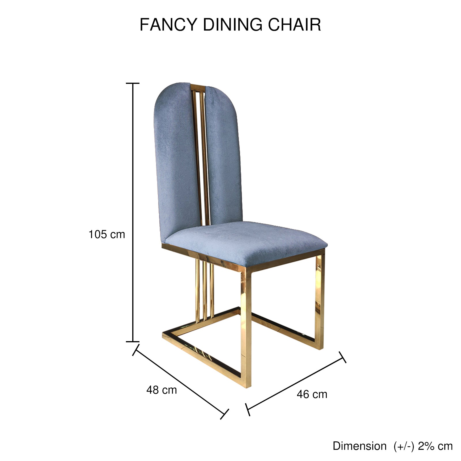 2X Dining Chair Stainless Gold Frame & Seat Blue Fabric 6