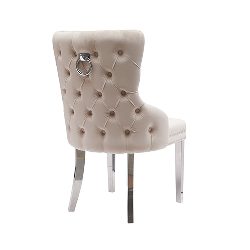 Lyon 2X Dining Chair Beige Velvet STAINLESS Legs 4