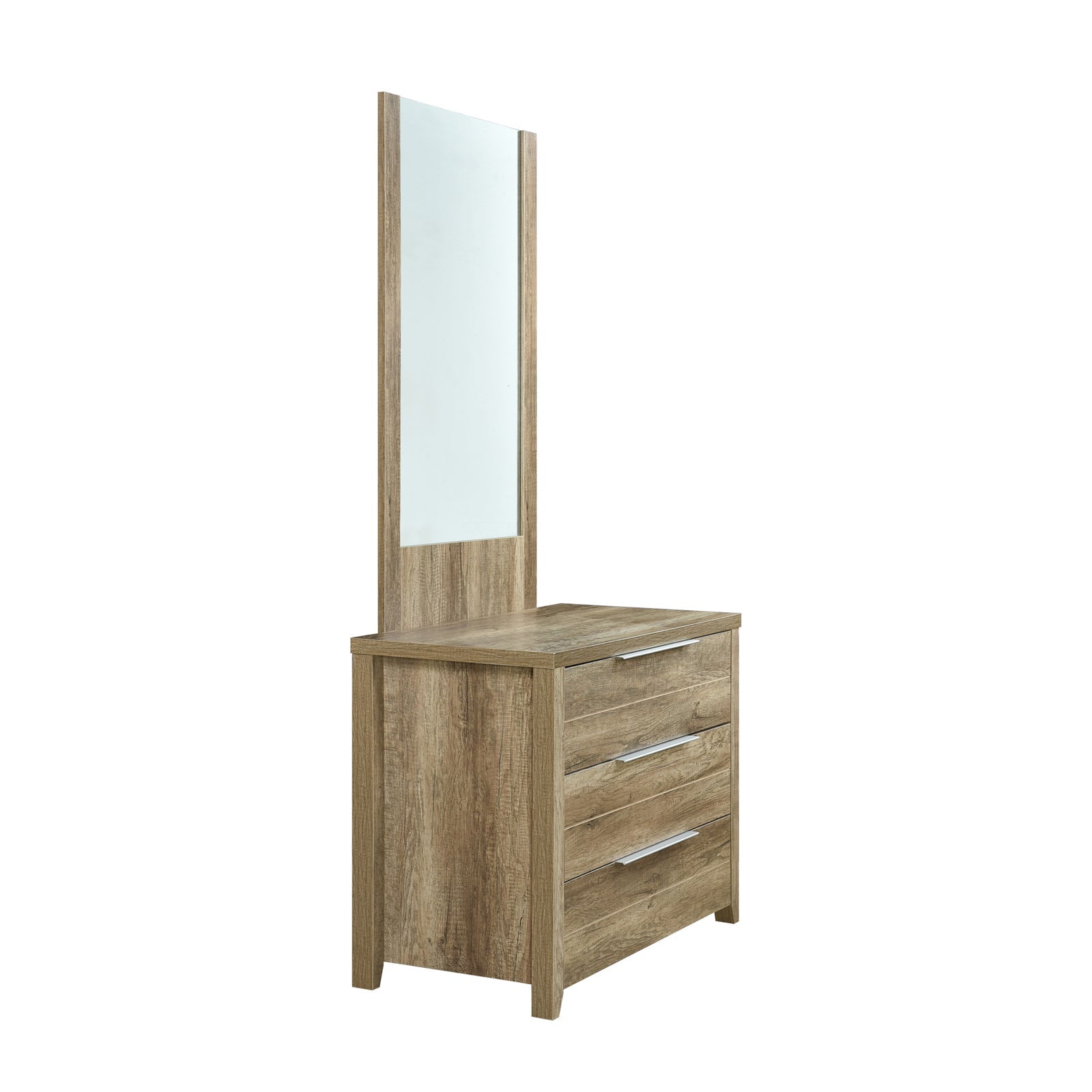 Dresser with 3 Storage Drawers in Natural Wood like MDF in Oak Colour with Mirror 3