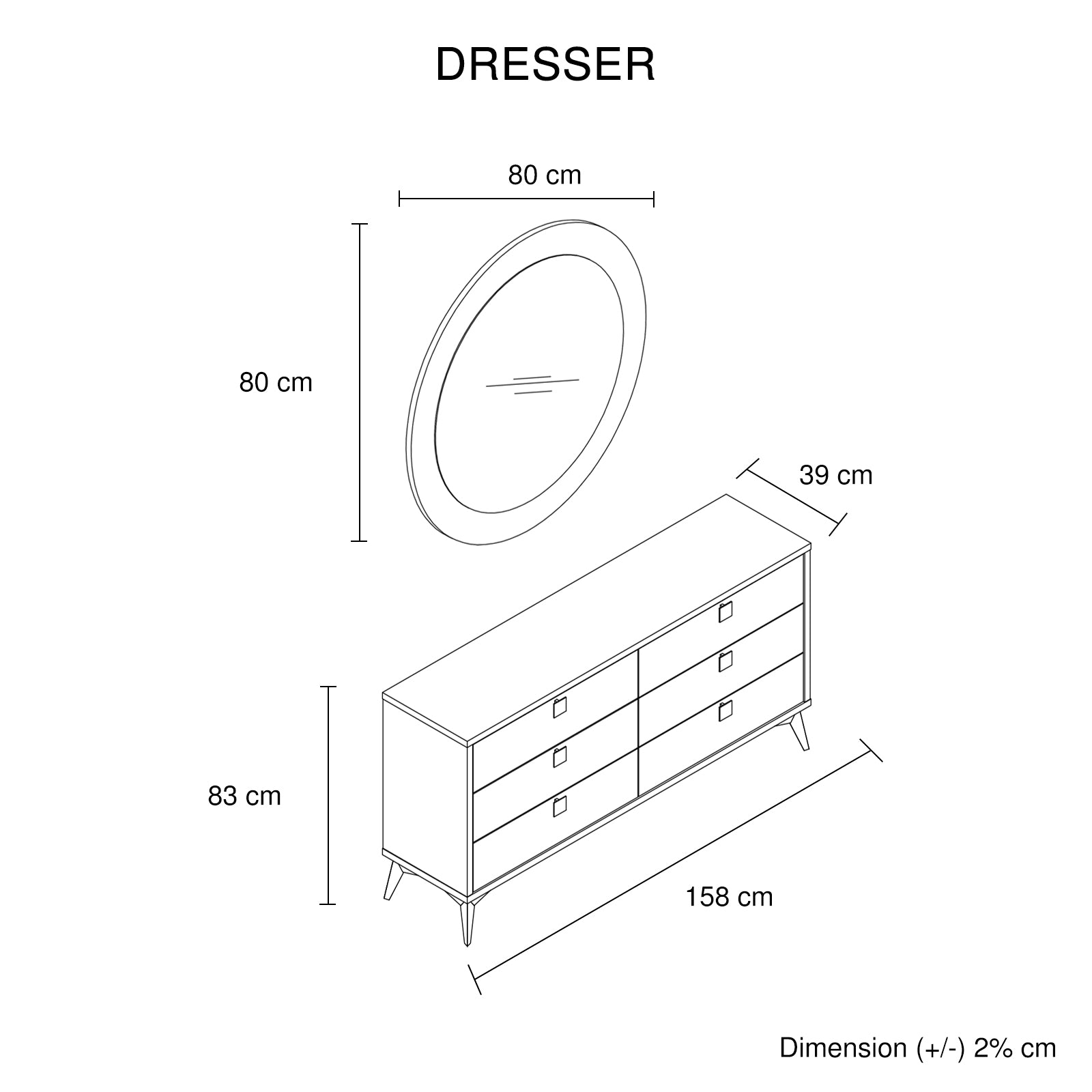 Dressing Chest With 6 Storage Drawers MDF Mirror Combination of Champagne and Black Colour 8
