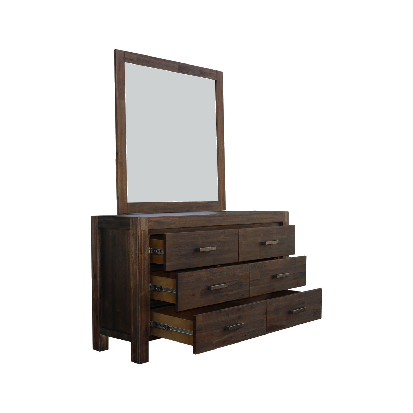 Dresser with 6 Storage Drawers in Solid Acacia & Veneer With Mirror in Chocolate Colour 3