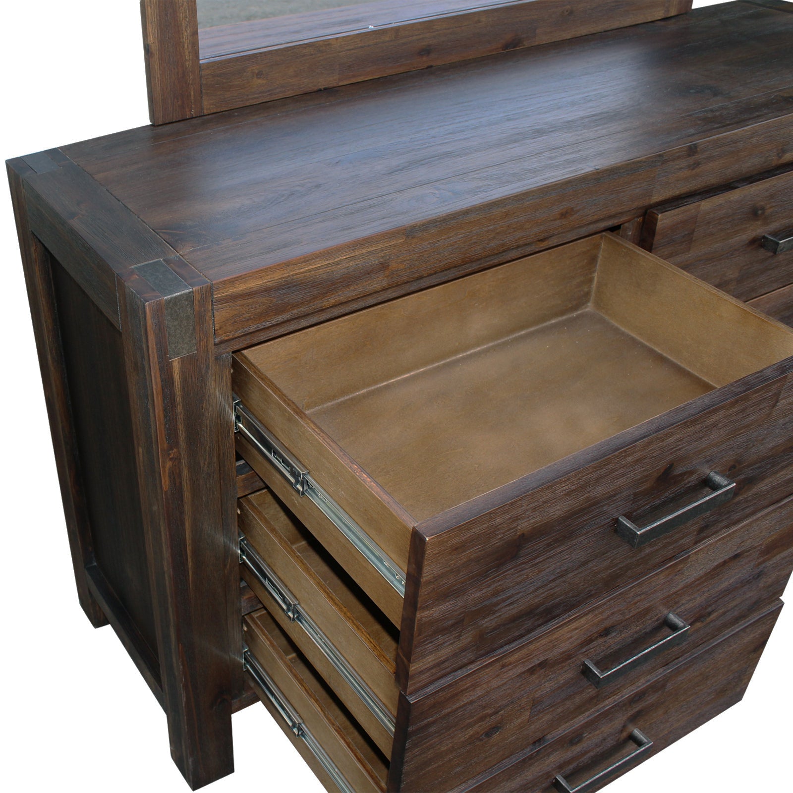 Dresser with 6 Storage Drawers in Solid Acacia & Veneer With Mirror in Chocolate Colour 6