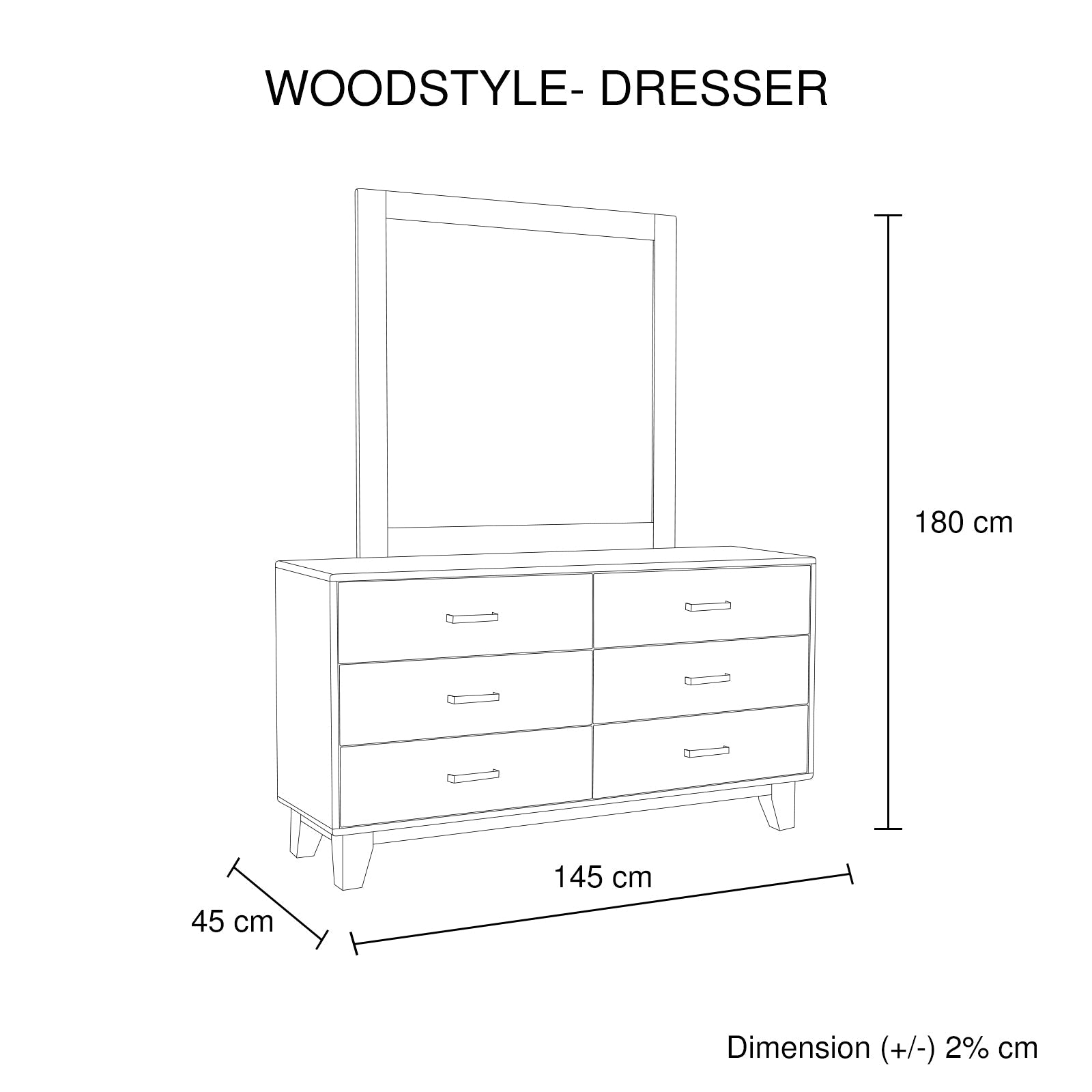 Dresser with 6 Storage Drawers in Solid Acacia With Mirror in Vintage Light Brown Colour 5