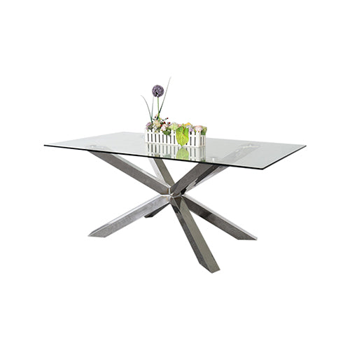 Dining Table in Crisscross Shaped High Glossy Stainless Steel Base with 12mm Tempered Glass Top 4
