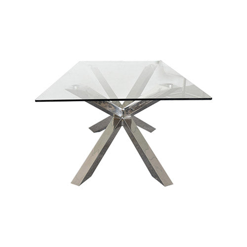 Dining Table in Crisscross Shaped High Glossy Stainless Steel Base with 12mm Tempered Glass Top 3