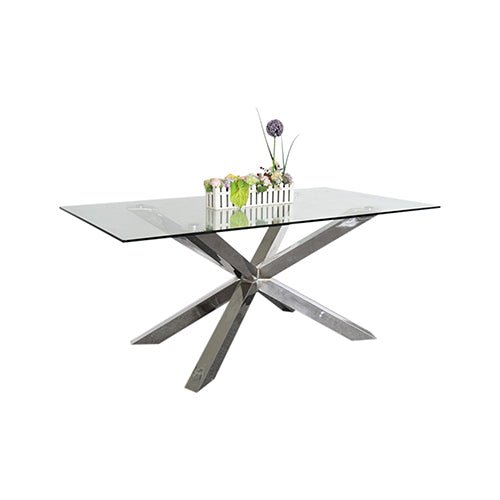 Dining Table in Crisscross Shaped High Glossy Stainless Steel Base with 12mm Tempered Glass Top 5