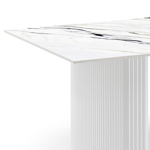 Dining Table Sintered Stone Top MDF Table Base High Glossy White 3