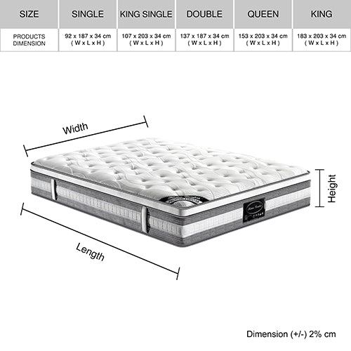 Mattress Euro Top Single Size Pocket Spring Coil with Knitted Fabric Medium Firm 34cm Thick 7
