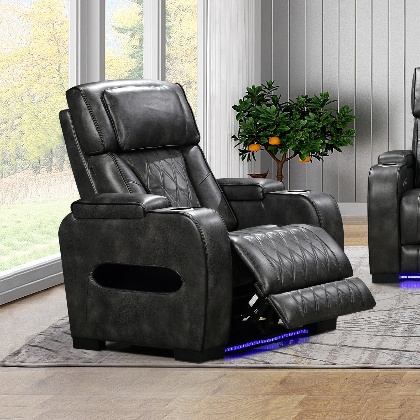 1 Seater Electric Air Leather Dark Grey Recliner 3