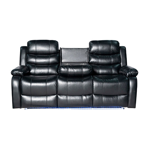 3-2 Seater Seater Finest Black Leatherette Recliner Feature Console LED Light Ultra Cushioned 4